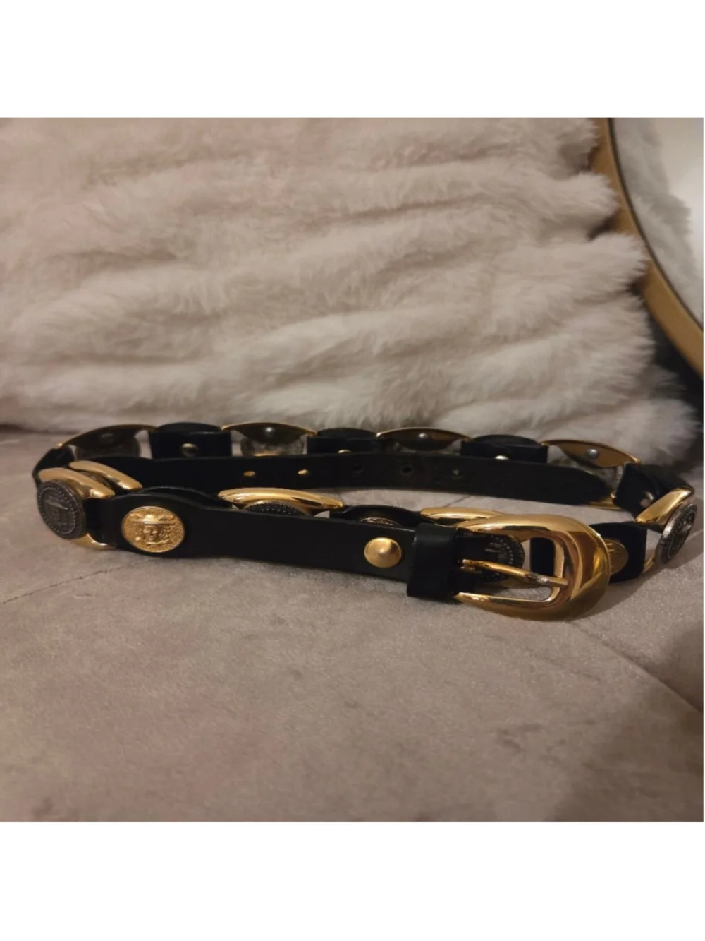 Gianni Versace Vintage gold plated Medusa Coin Leather Belt